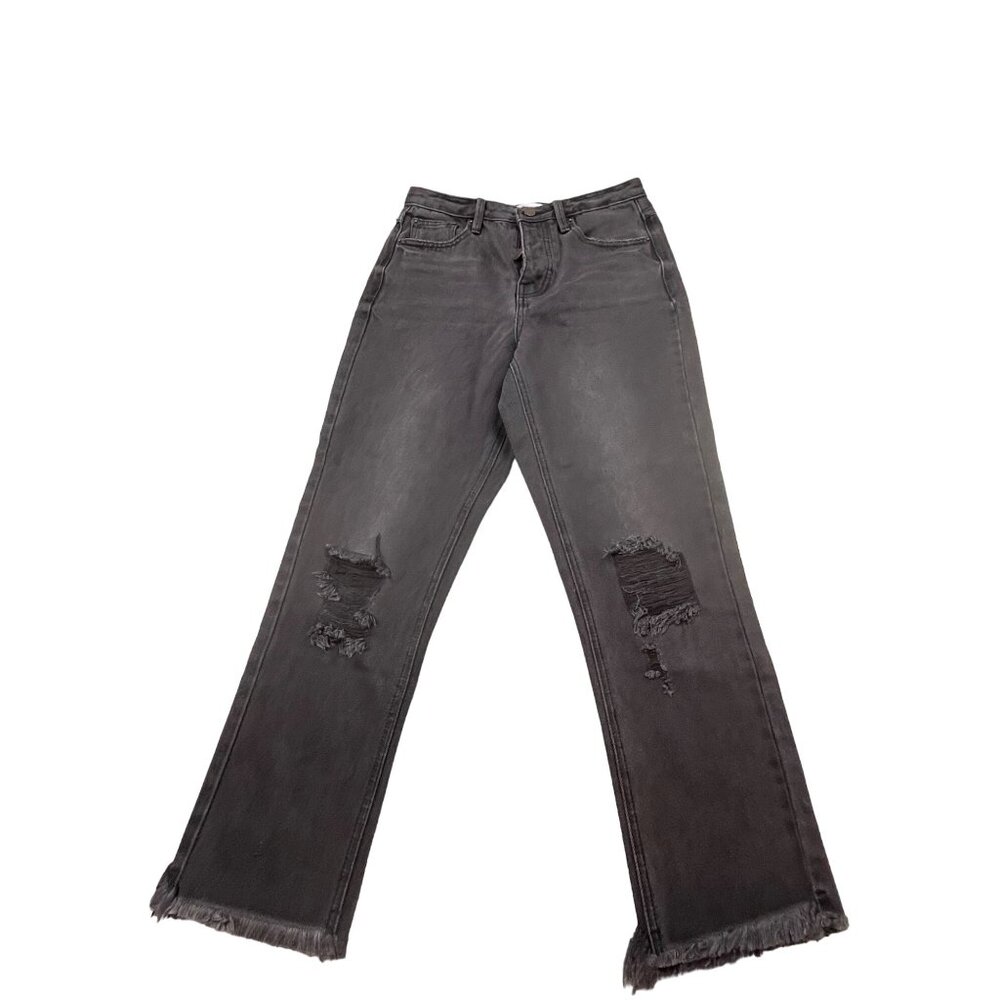 ONeill Womens Size 26 Black Straight-Leg Jeans With Fringe Hem W26 L25 Grunge